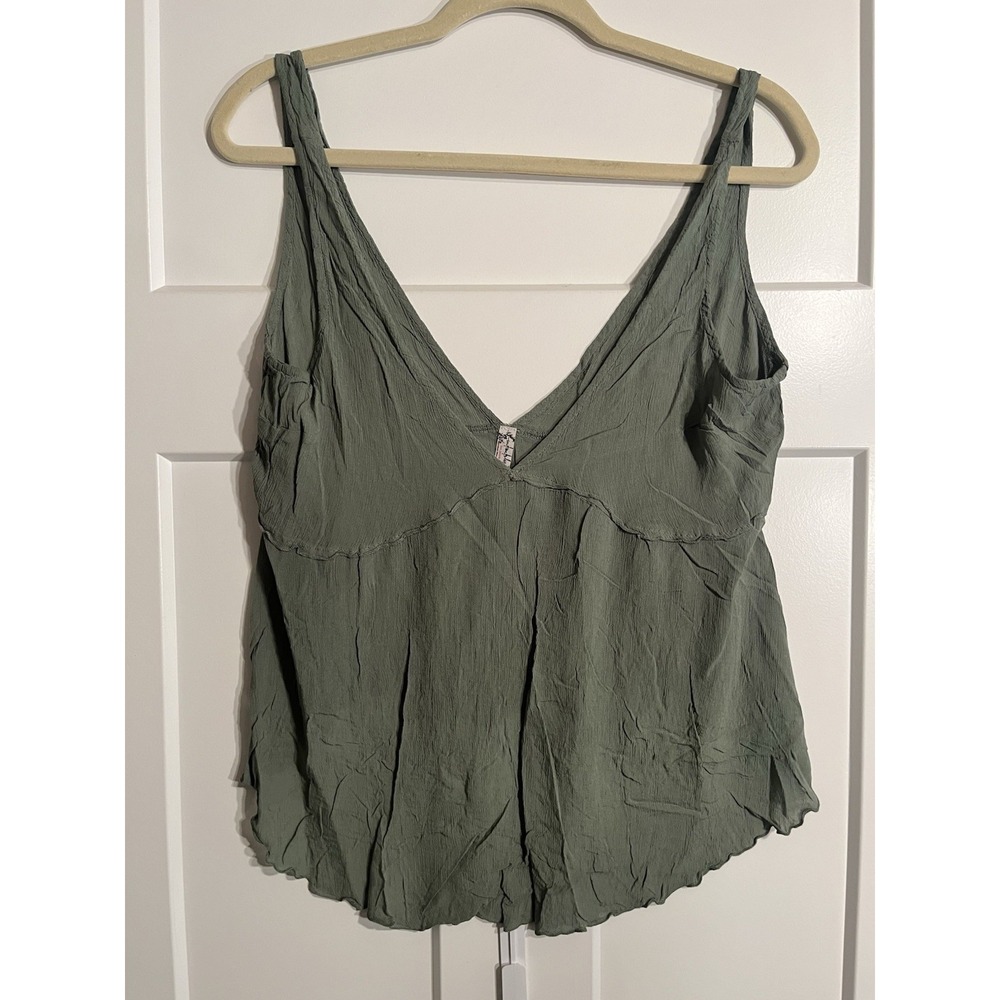 Free People Intimately Womens M Olive Green Babydoll Tank Top Ruffle Boho